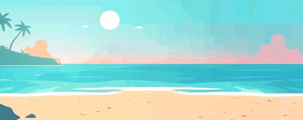 Fototapeta na wymiar Beach with island background flat design front view vacation vibe theme animation Analogous Color Scheme