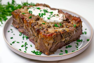Exquisite Air Fryer Prime Rib on White Plate with Fresh Herbs
