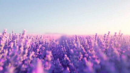 Serene Purple Lavender Field at Sunset with Soothing Backlight