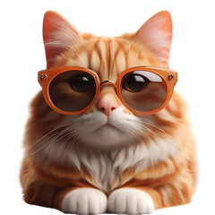 an orange cat looking at front using sunglasses, transparent background, png