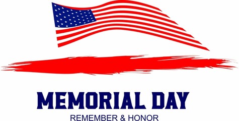 Memorial Day with American Flag Background Banner. U.S. Flag. United States Flag.Vector Illustration.