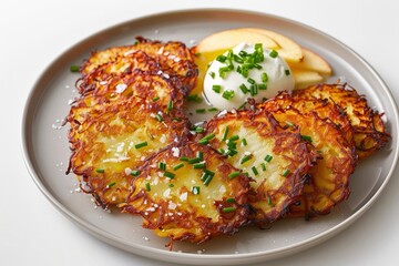 Naklejka premium Tantalizing Air-Fried Latkes with a Perfectly Balanced Flavor