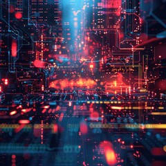 Cyberspace data transfer technology background colorful connectivity lines across circuit board, modern progress computer software abstract style