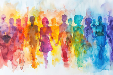 Peace, unity, inclusivity and community abstract art. Rainbow watercolour