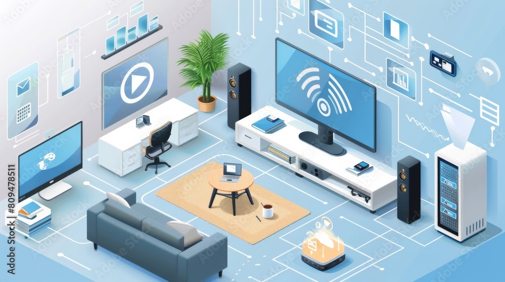 Poster detailed setup of iot applications in a home office for better workflow