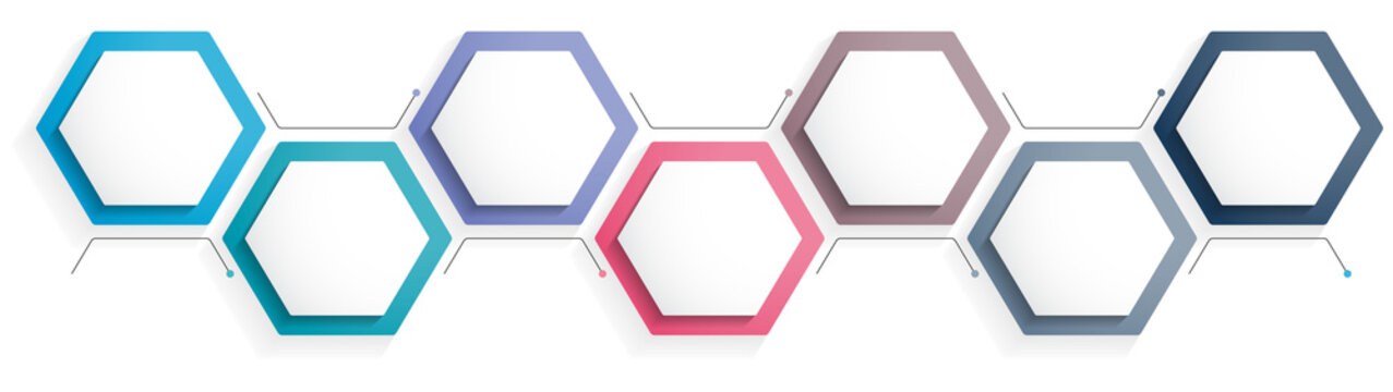 Infographic template with 7 hexagons with line icons, process chart