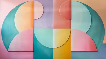 Create a triptych composition using pastel colors and abstract geometric shapes - obrazy, fototapety, plakaty