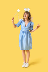 Tooth Fairy with wand on yellow background