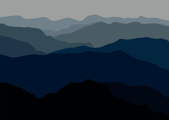 Beautiful mountains panorama. Vector illustration in flat style.