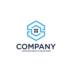 real estate logo design with building and house