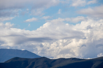 Blue mountains and sky with white clouds in the Boland region of the Western Cape province of South Africa