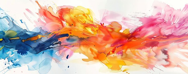 An abstract watercolor splash in bold primary colors, creating a dynamic, eyecatching pattern