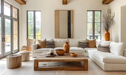 Farmhouse, country home interior design of modern living room.