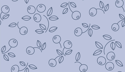 Blueberry seamless pattern, monochrome hand drawn background