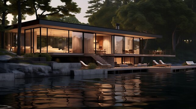 Image of a Contemporary Lakeside House: Serenity in Modern Design