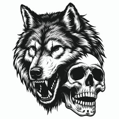 Fototapeta premium wolf with skull vector illustration