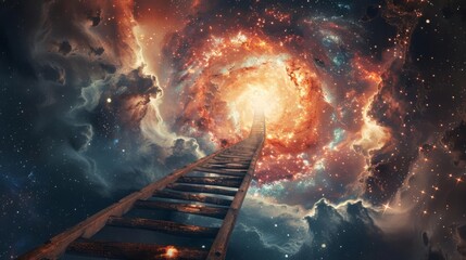 An imaginative display of a ladder reaching into outer space, hinting at limitless possibilities for expansion