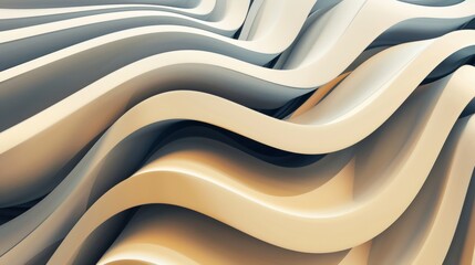 3D render of an abstract background with elegant curves and shapes in beige, white and grey colors.
