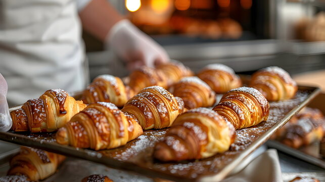 Frische Crossaints / Crossaint Wallpaper / Backstube / B&auml;ckerei / Frische Crossaints Poster / Ai-Ki generiert