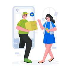Online shopping with home delivery service illustration