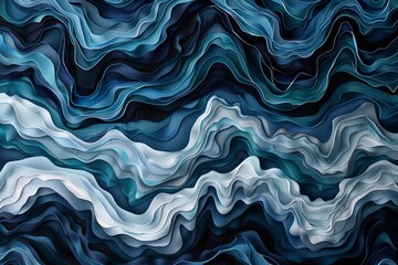 Fototapeta premium An organic, flowing pattern of layered waves in shades of navy, cobalt, and aquamarine, evoking a sense of ocean currents