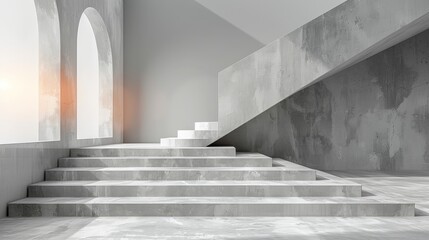 White walls and an abstract white staircase on a light white background