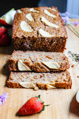 Healthy banana bread made with oat flour and green apple 