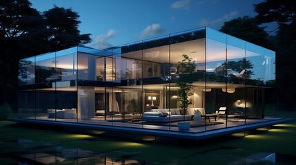 Fototapeta premium Futuristic Glass House: A Vision of Modern Architecture