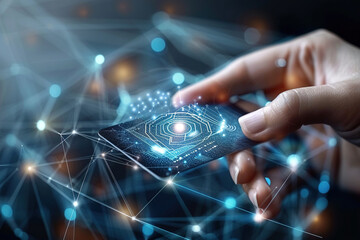 Hand holding smart card scanned by biometric reader, ensuring secure identification process.