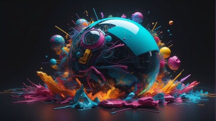 激しくぶつかり合う球体CGアート,Generative AI AI画像
