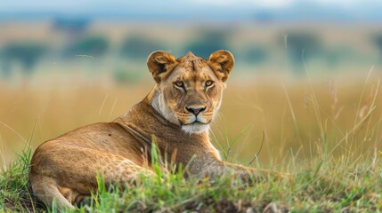 Lively lioness enjoying the grass in Maasai Mara National Reserve