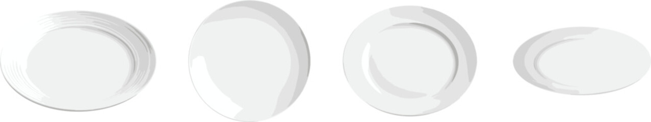 White Plate Collection, Empty Clean Plates from Various Perspectives and Angles, Isolated Transparent PNG Background, White Dish