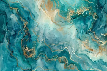 Muted teal and turquoise with swirls of gold for a sophisticated, calming watercolor texture