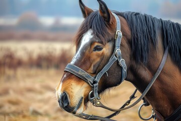 Fototapeta premium Clydesdale Horse Grazing in Scotland's Fields: Equine Beauty for Riding and Ploughing on Farm