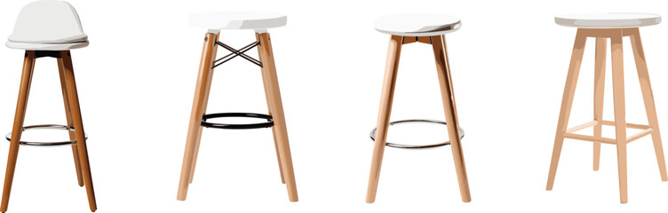 Set of Elegant White Stools and Chairs with Transparent Background in SVG Format