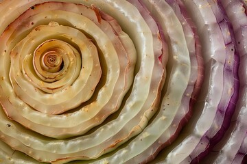 The concentric layers in the crosssection of an onion, creating a natural bullseye