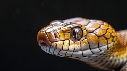 The Javanese cobra snake is depicted isolated on a black background, representing its habitat in Java, Indonesia, known scientifically as Naja sputatrix.