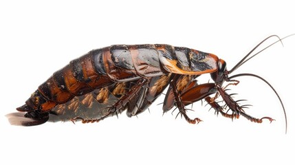 Creepy Madagascar Hissing Cockroach Bug with Brown Body and Antennae, Crawling Insect Isolated