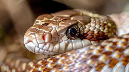 Fototapeta premium The Texas rat snake, a subspecies of rat snake, is depicted in this illustration. It is a nonvenomous colubrid primarily found in Texas, USA.