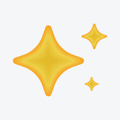 Gold star sparkle emoji. Cute shiny star shaped object. Magic element. Party confetti with star and serpentine ribbon. sparkle icon. shine symbol isolated on white background. 3d vector illustration.