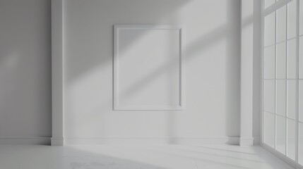 Fototapeta premium Modern empty white frame on white wall