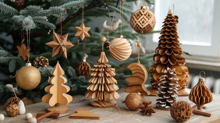 Wooden ornaments for decorating Christmas trees