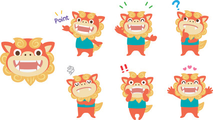 表情豊かなシーサーのベクターイラスト