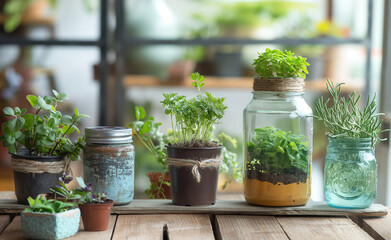 Project using recycled materials at home, such as turning old jars into planters or crafting decorations from scrap paper. 