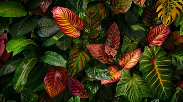 Vibrant tropical leaves creating a lush background texture