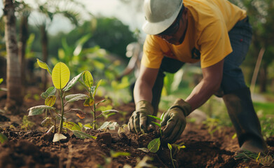 Fototapeta premium Conservation efforts such as tree planting or habitat restoration in a wildlife sanctuary. 