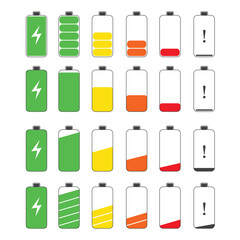 Battery charge indicator icons, vector graphics
