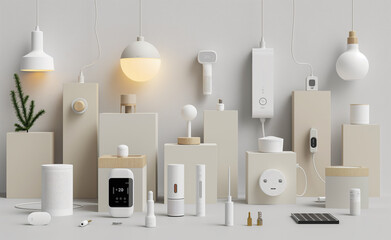 Product display for energy-efficient tech gadgets, such as LED lamps, smart thermostats, or...
