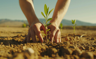 Simple act of planting a tree in a barren landscape. 