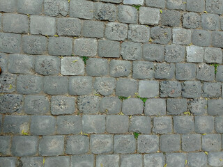 Detailed close up view on cobblestone street textures in high resolution